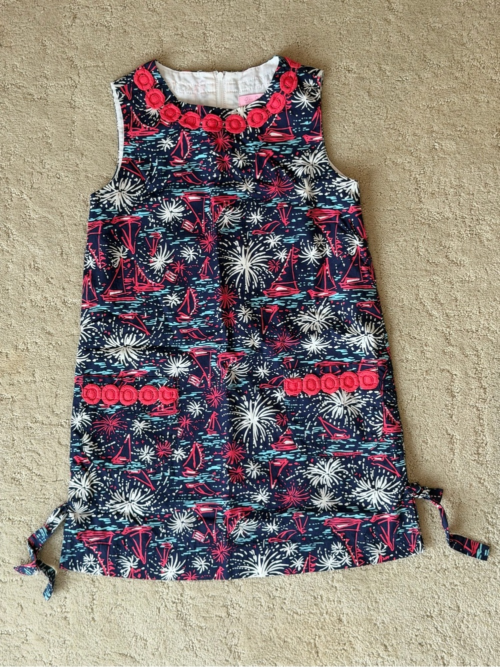 Lilly Pulitzer Navy Dress with Pink and White Sailboat Print